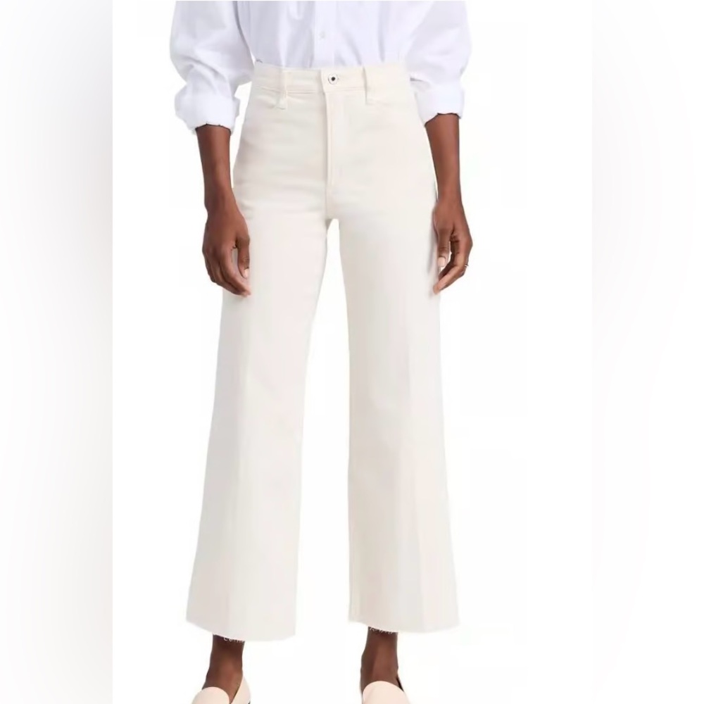 Favorite Daughter Mischa super high rise wide leg ankle white jeans, sz 24